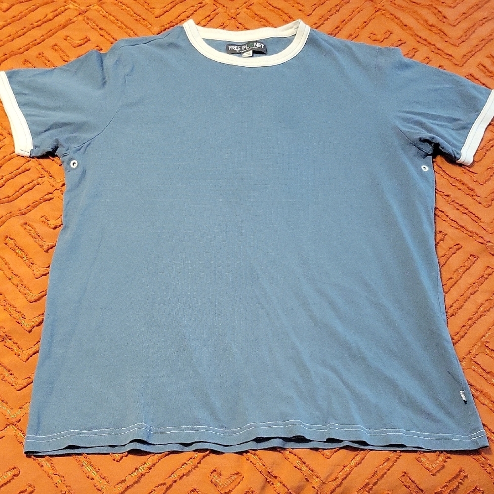 Free Planet Blue and White Short Sleeve Tee